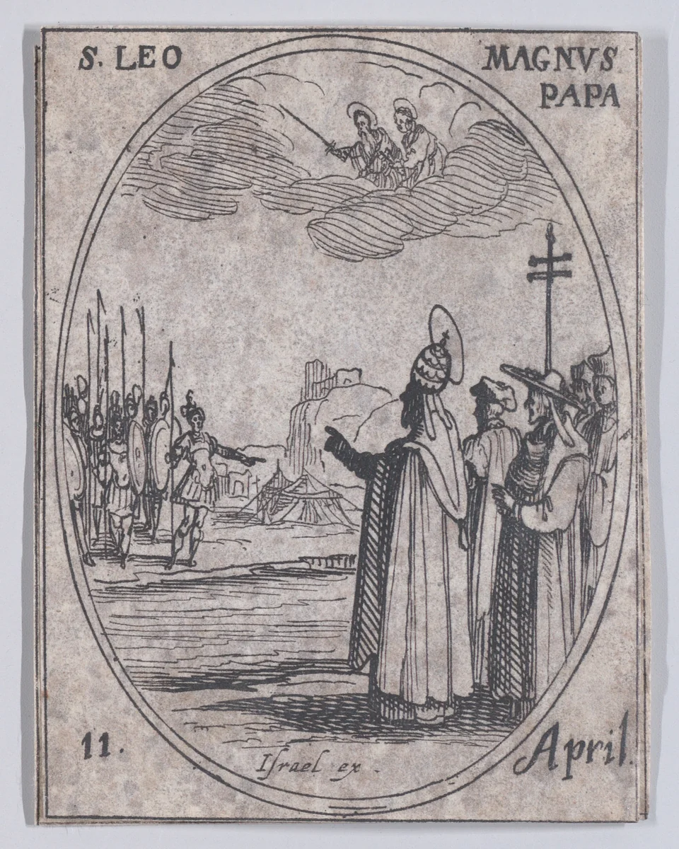 S. Léon le Grand, pape (St. Leo the Great, Pope), April 11th, from "Les Images De Tous Les Saincts et Saintes de L'Année" (Images of All of the Saints and Religious Events of the Year) by Jacques Callot, print, 1636