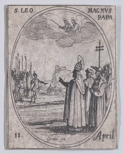 S. Léon le Grand, pape (St. Leo the Great, Pope), April 11th, from "Les Images De Tous Les Saincts et Saintes de L'Année" (Images of All of the Saints and Religious Events of the Year) by Jacques Callot, print, 1636