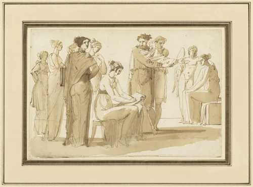 Scène in een tekenacademie by anonymous, drawing, 1800-1840