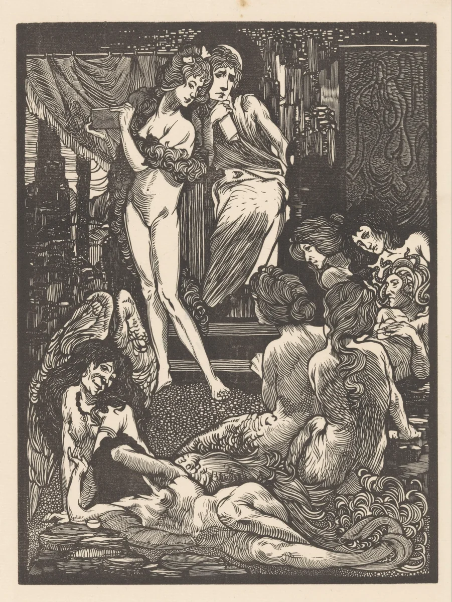 Negen fantastische vrouwenfiguren by Johannes Josephus Aarts, print, 1897