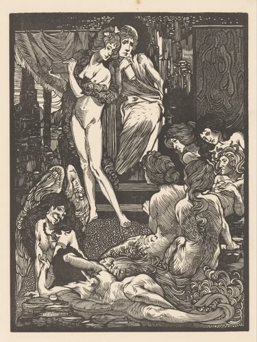 Negen fantastische vrouwenfiguren by Johannes Josephus Aarts, print, 1897