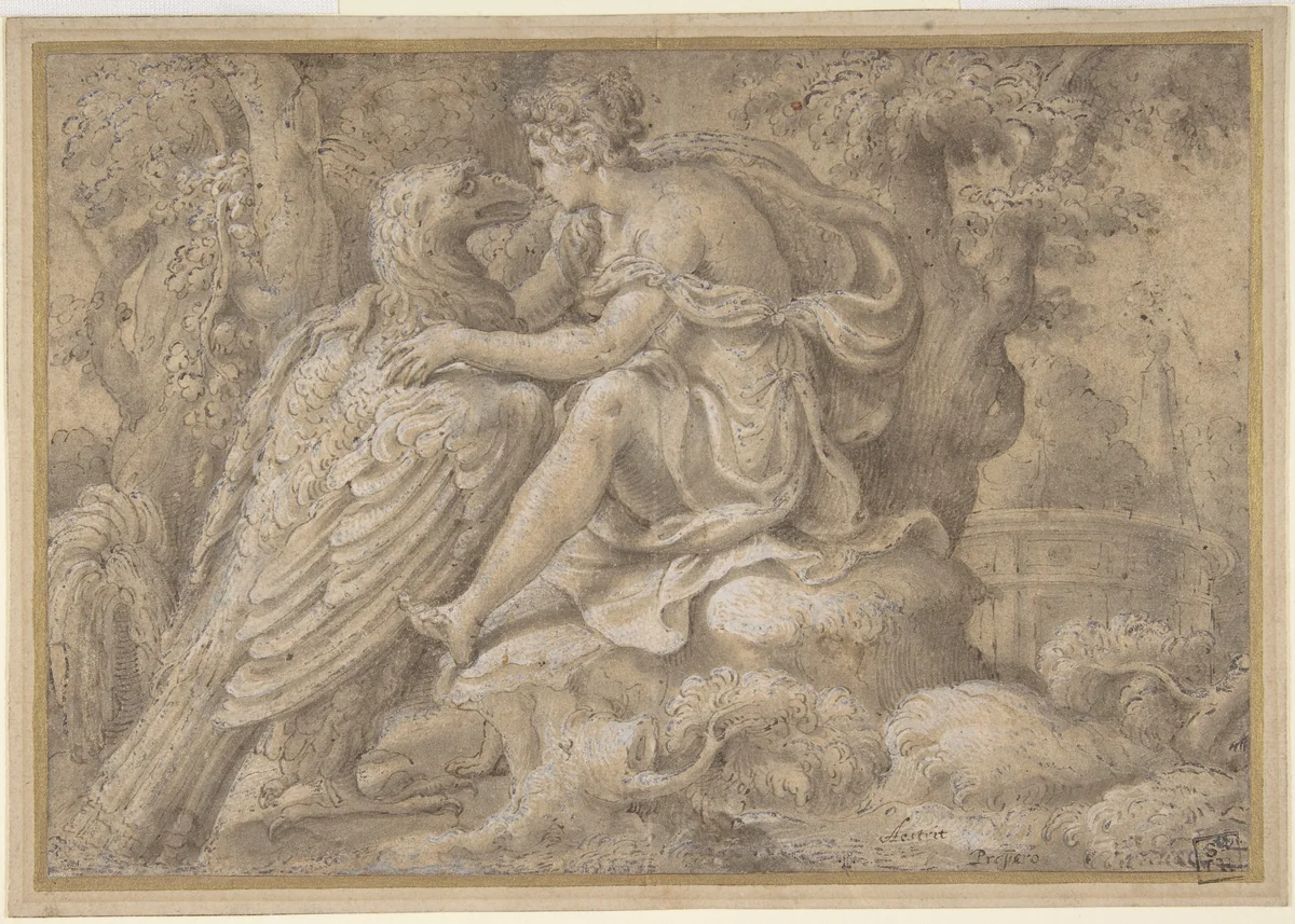 Jupiter and Astraea by Giulio Campi, drawing, 1540-1555