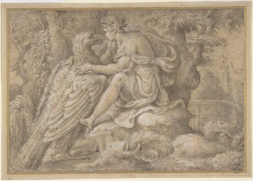 Jupiter and Astraea by Giulio Campi, drawing, 1540-1555