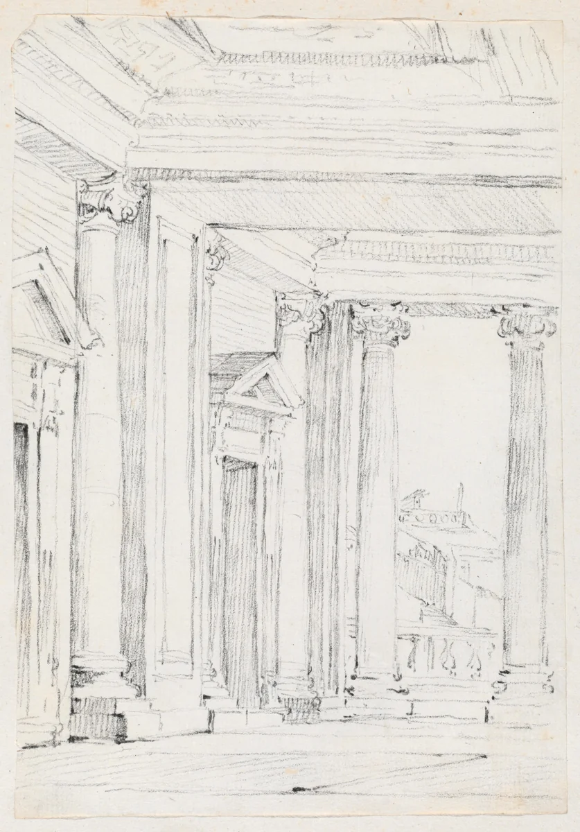 Portico of the Palazzo Nuovo, on the Campidoglio by Joseph-Marie Vien, drawing, 1744-1750