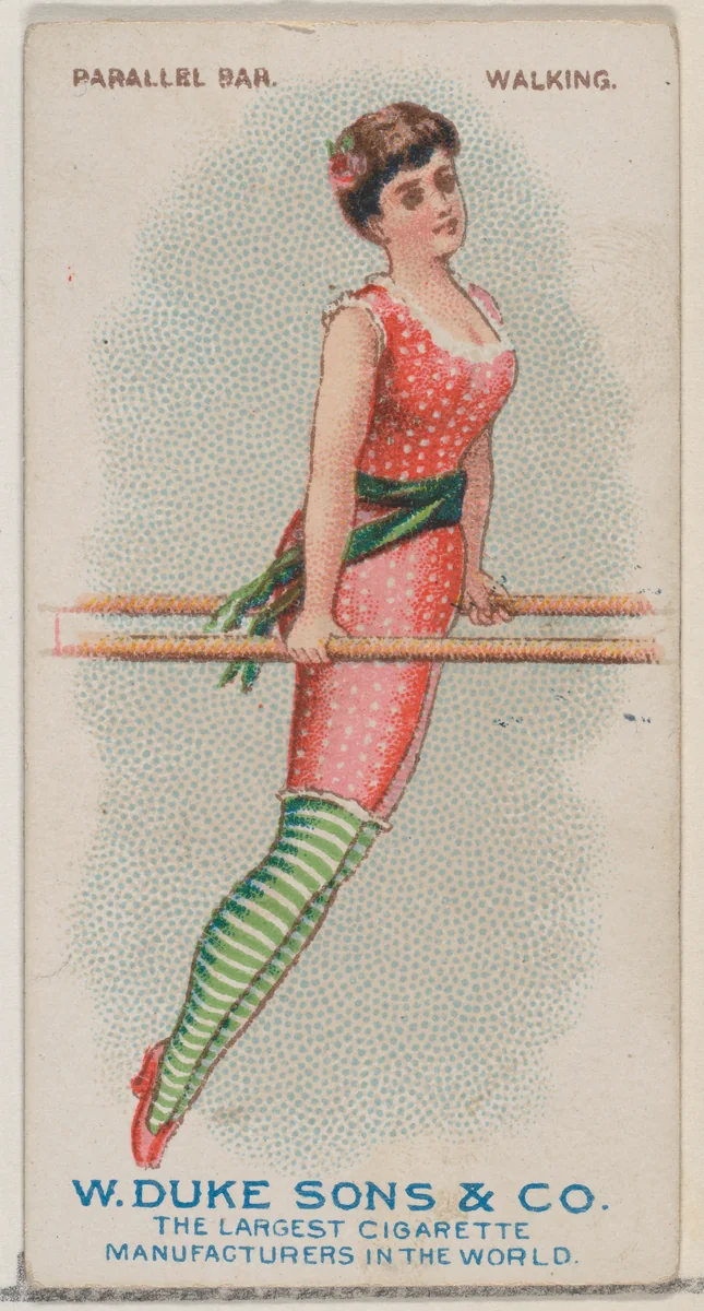 Parallel Bar, Walking, from the Gymnastic Exercises series (N77) for Duke brand cigarettes by W. Duke, Sons & Co., print, 1887