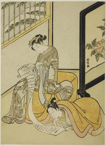 Couple Reading a Letter by Suzuki Harunobu (鈴木春信), print, 1765-1770