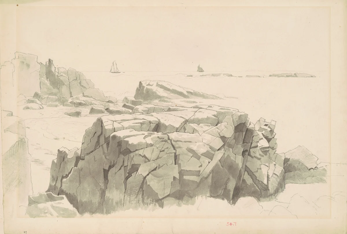 Shag Rocks, Nahant, Massachusetts by William Stanley Haseltine, drawing, 1860-1865