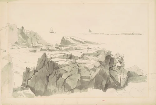 Shag Rocks, Nahant, Massachusetts by William Stanley Haseltine, drawing, 1860-1865