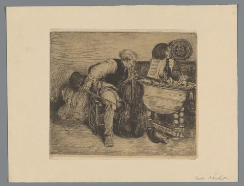 Cellist by Willem Linnig, print, 1852-1890