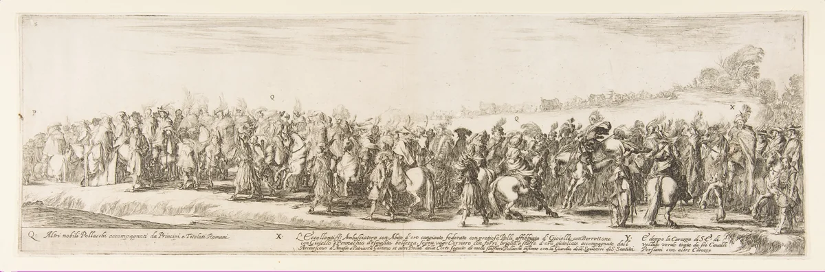 Part of the Entrance of the Polish Legation (Q.X.Y.) by Stefano della Bella, print, 1633