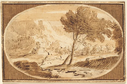 A Landscape with a Great Tree by Herman van Swanevelt, drawing, 1600-1655
