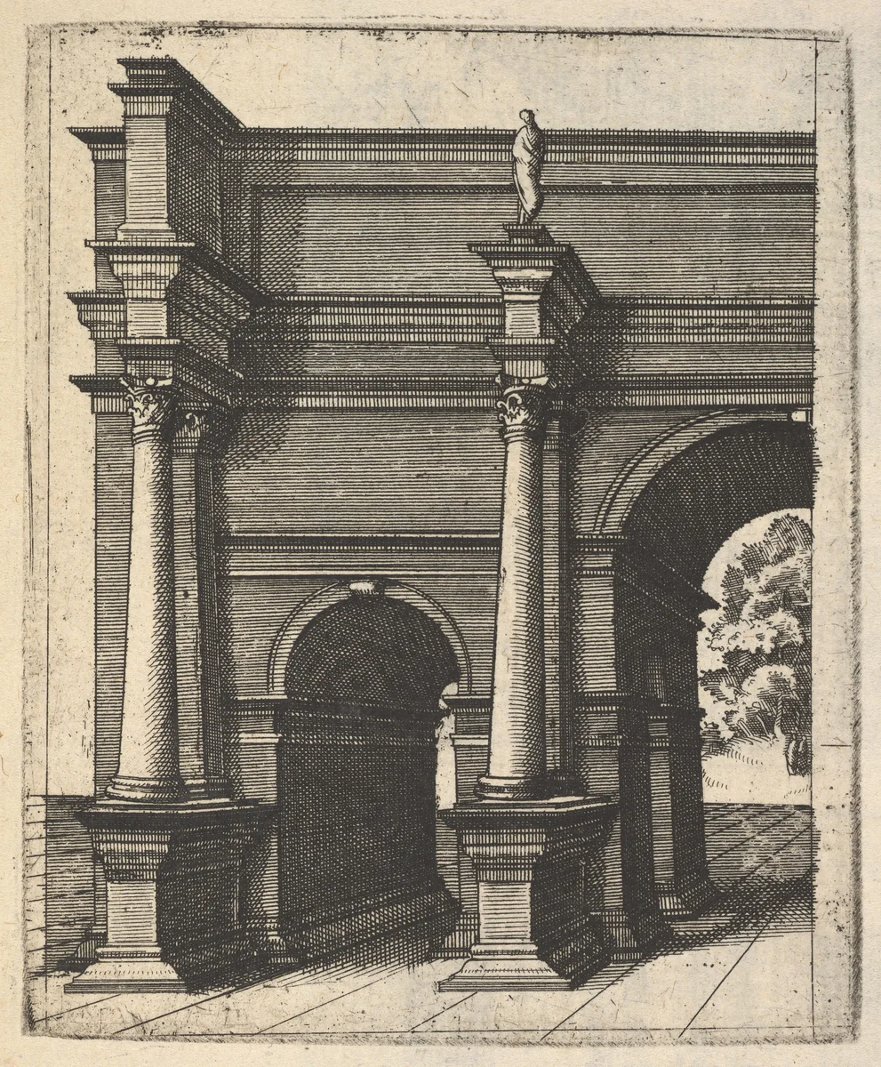 Half of an Arch [Arcus Lutii Septimi] from the series 'Ruinarum variarum fabricarum delineationes pictoribus caeterisque id genus artificibus multum utiles' by Lambert Suavius, book, 1554