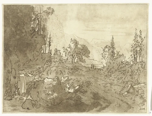 Bergachtig landschap by Anthonie van den Bos, print, 1778-1838
