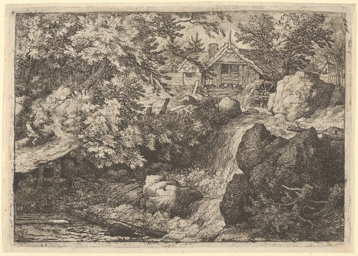 The Cascade Near the Watermill by Allart van Everdingen, print, 1621-1675