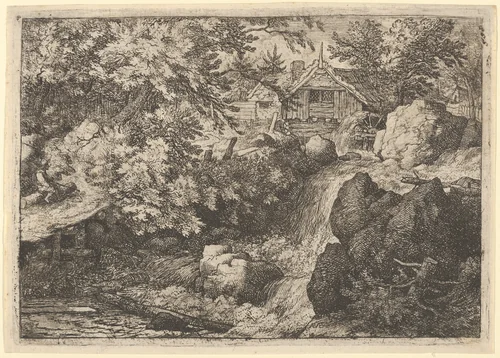 The Cascade Near the Watermill by Allart van Everdingen, print, 1621-1675
