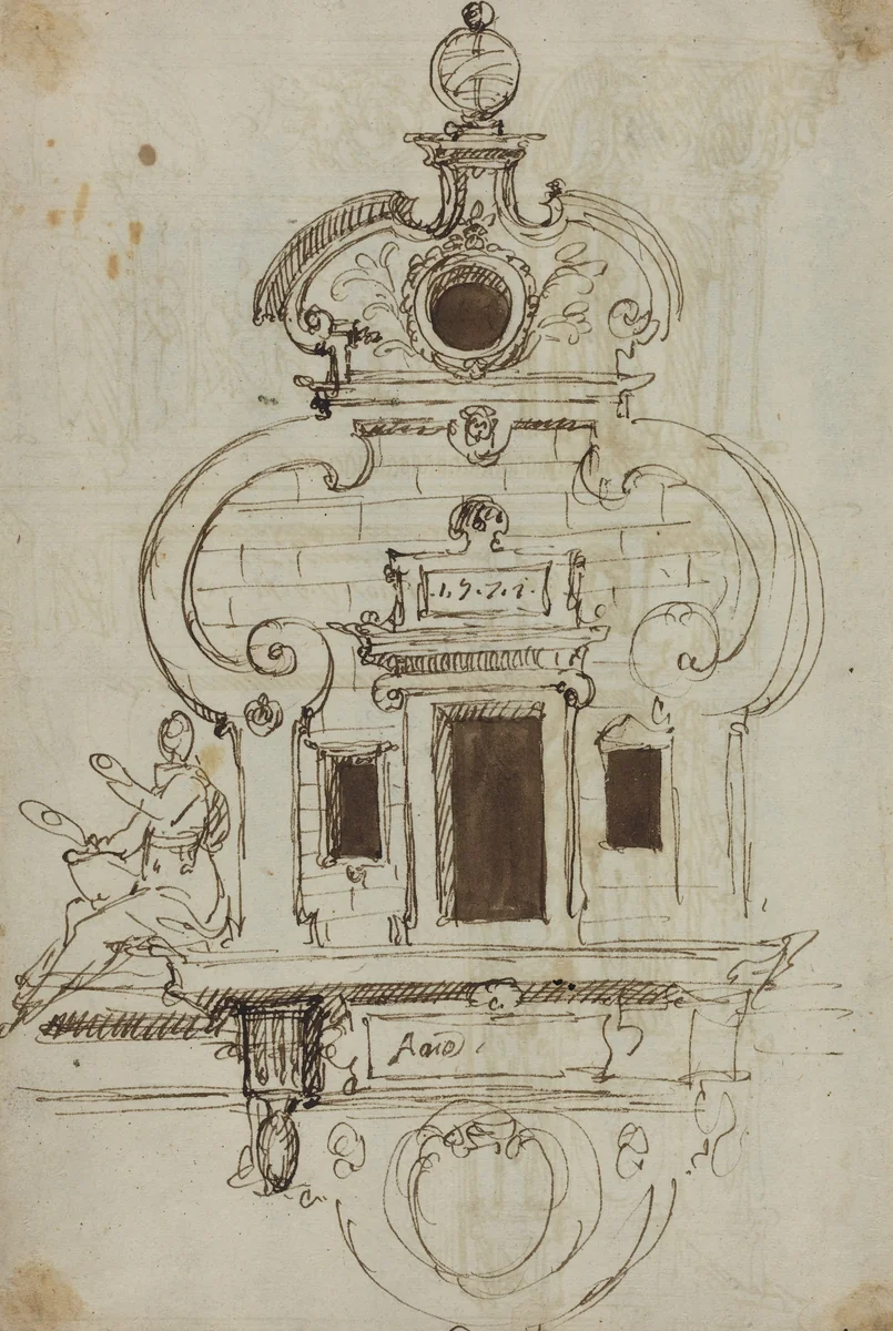 Wall Monument with an Armillary Sphere [verso] by German 16th Century; Austrian 16th Century, drawing, 1571