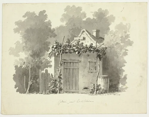 View of the Park at Versailles: Rustic Cabin by Pierre Antoine Mongin, drawing, 1781-1827