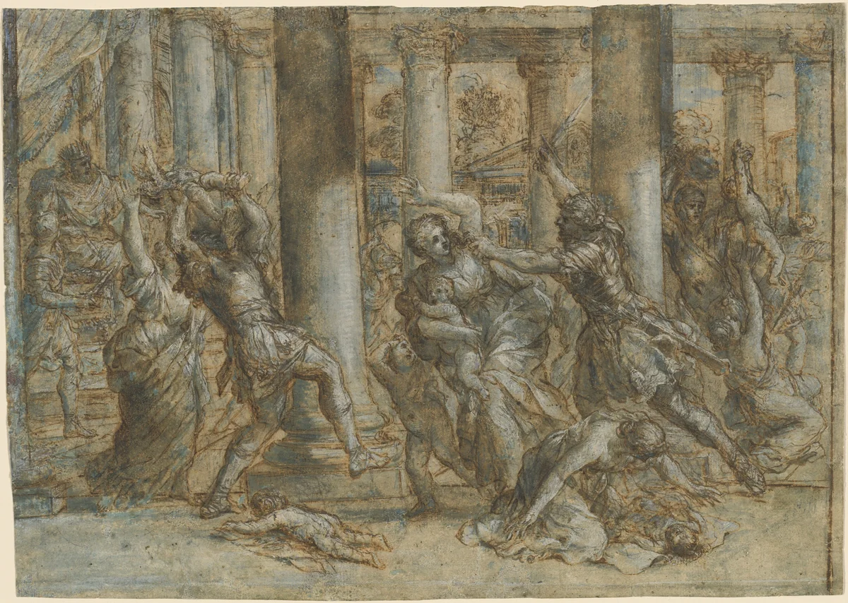 The Massacre of the Innocents by Giovanni Francesco Romanelli, drawing, 1630-1640