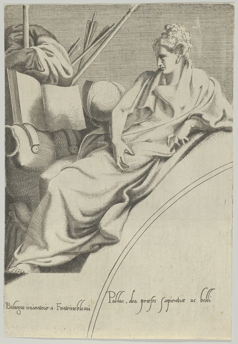 Athena, from "The Muses and the Three Goddesses" by anonymous, print, 1535-1550
