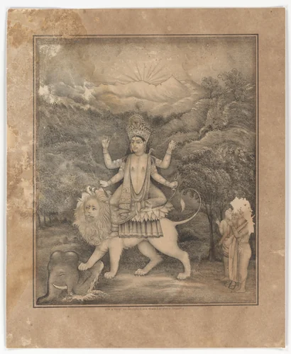 Goddess Jagadhatri by Krishnahari Das, print, 1870-1890