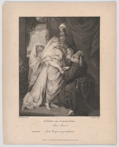 Antony and Cleopatra, Act 1, Scene 2: Charmian–"Good Sir, give me good fortune" by John Hall, print, 1817