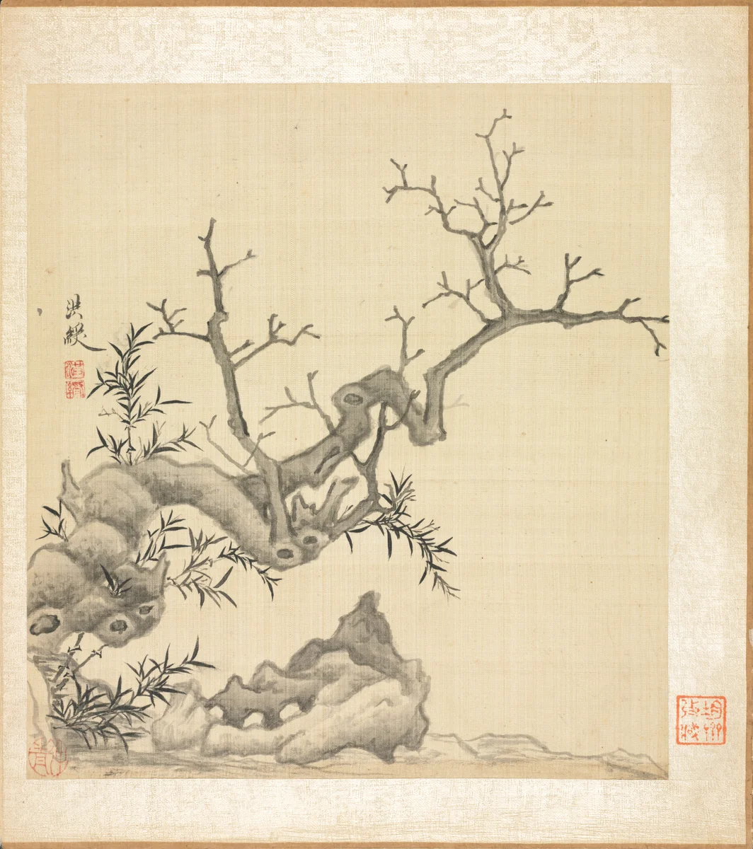 Paintings after Ancient Masters: Rock, Old Tree, and Bamboo by Chen Hongshou, painting, 1598-1652