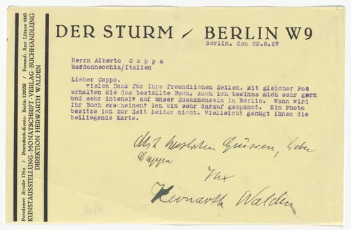 Der Sturm letterhead (Letter to Alberto Cappa from H. Walden) by Unidentified Designer, design, 1927