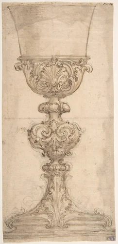 Design for a Chalice with Acanthus and Shell Decoration by Giovanni Battista Foggini, drawing, 1652-1725