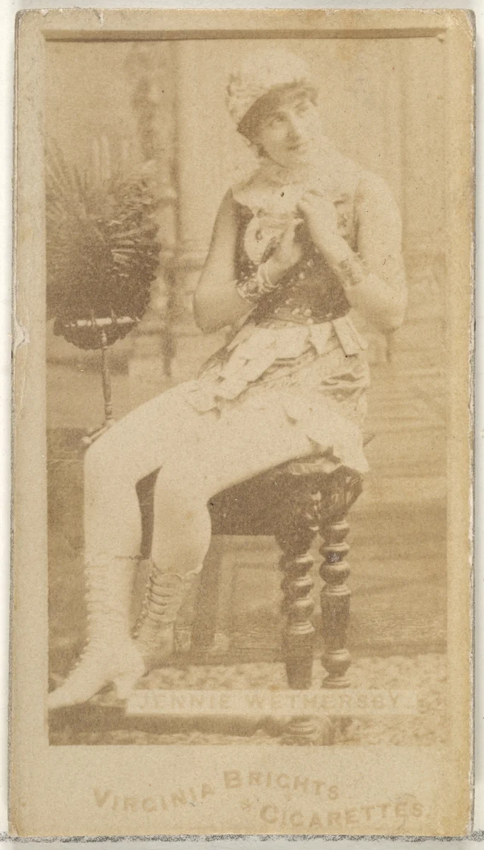 Jennie Wethersby, from the Actors and Actresses series (N45, Type 1) for Virginia Brights Cigarettes by Allen & Ginter, photograph, 1885-1891