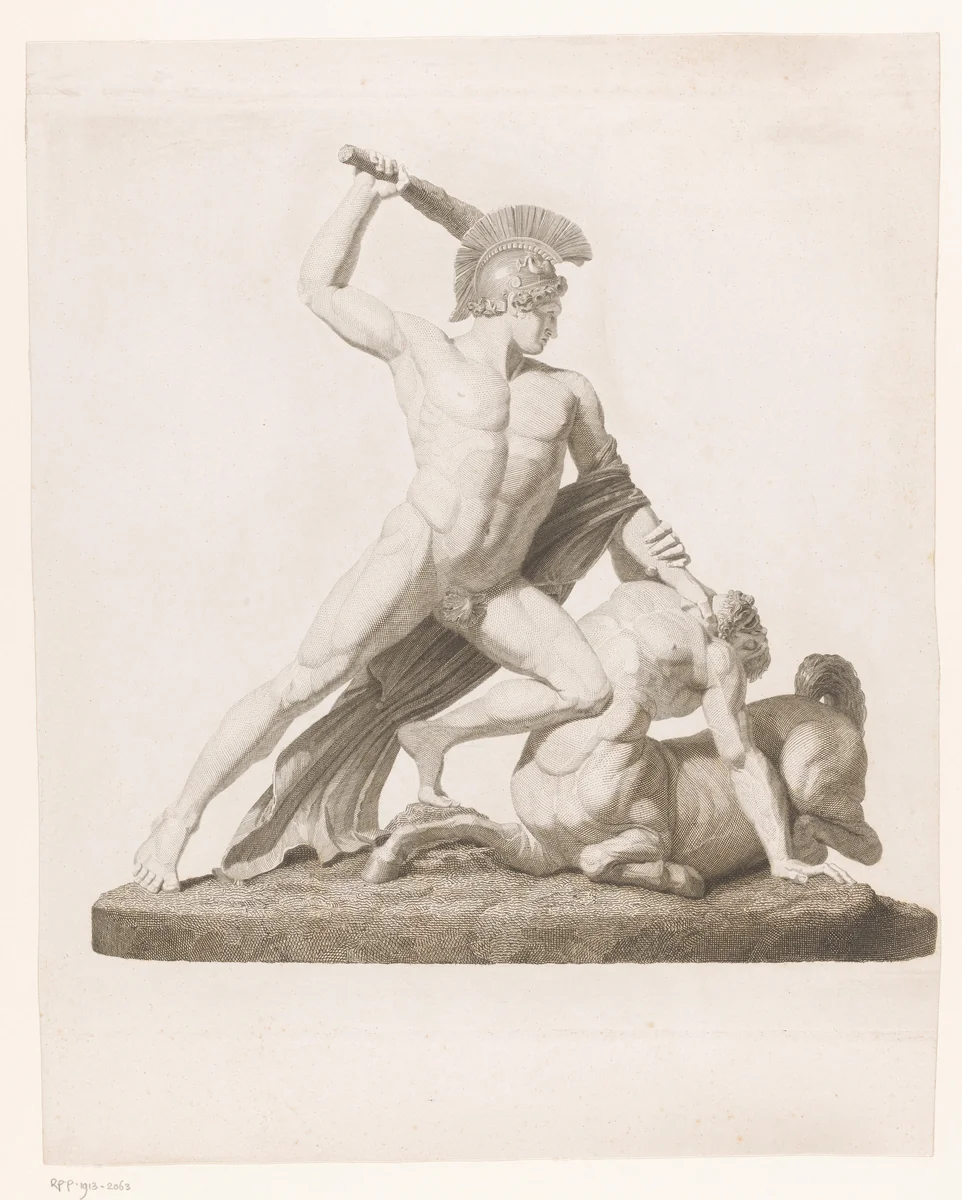 Theseus overwint de centaur by Josephus Nauwens, print, 1840-1886