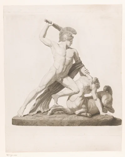 Theseus overwint de centaur by Josephus Nauwens, print, 1840-1886