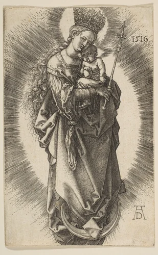 Virgin on the Crescent with Scepter and Starry Crown by Albrecht Dürer, print, 1516
