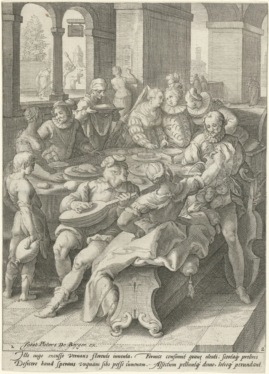 De verloren zoon verbrast zijn geld met lichtekooien by Unknown, print, 1592