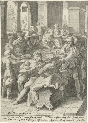 De verloren zoon verbrast zijn geld met lichtekooien by Unknown, print, 1592