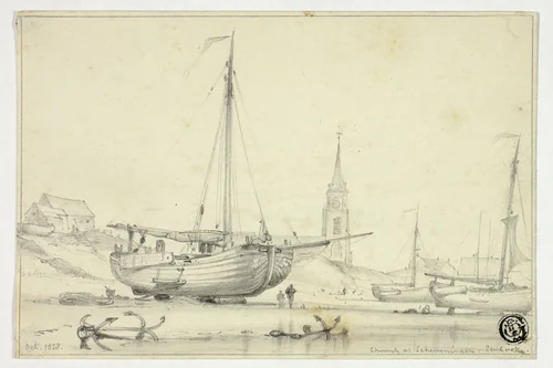 Church at Scheveningen by Edward William Cooke, drawing, 1838