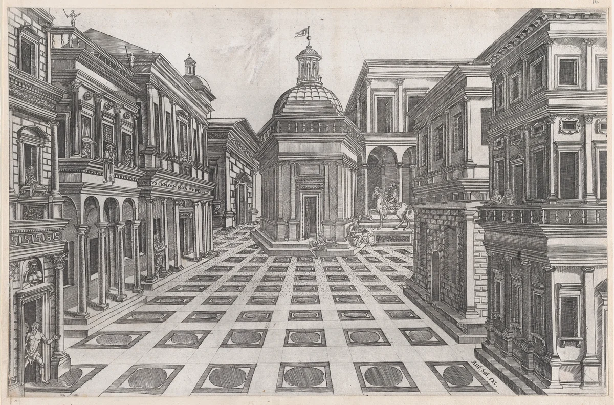 View of Buildings Adjoining the Capitol, from "Speculum Romanae Magnificentiae" by anonymous, print, 1530-1580
