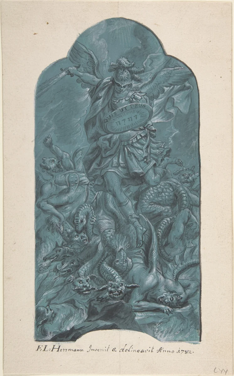 The Archangel Michael Banishing Vice by Franz Ludwig Hermann, drawing, 1782