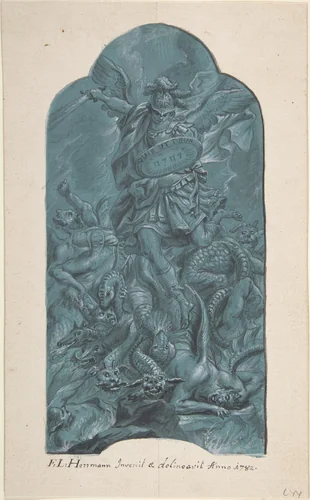 The Archangel Michael Banishing Vice by Franz Ludwig Hermann, drawing, 1782