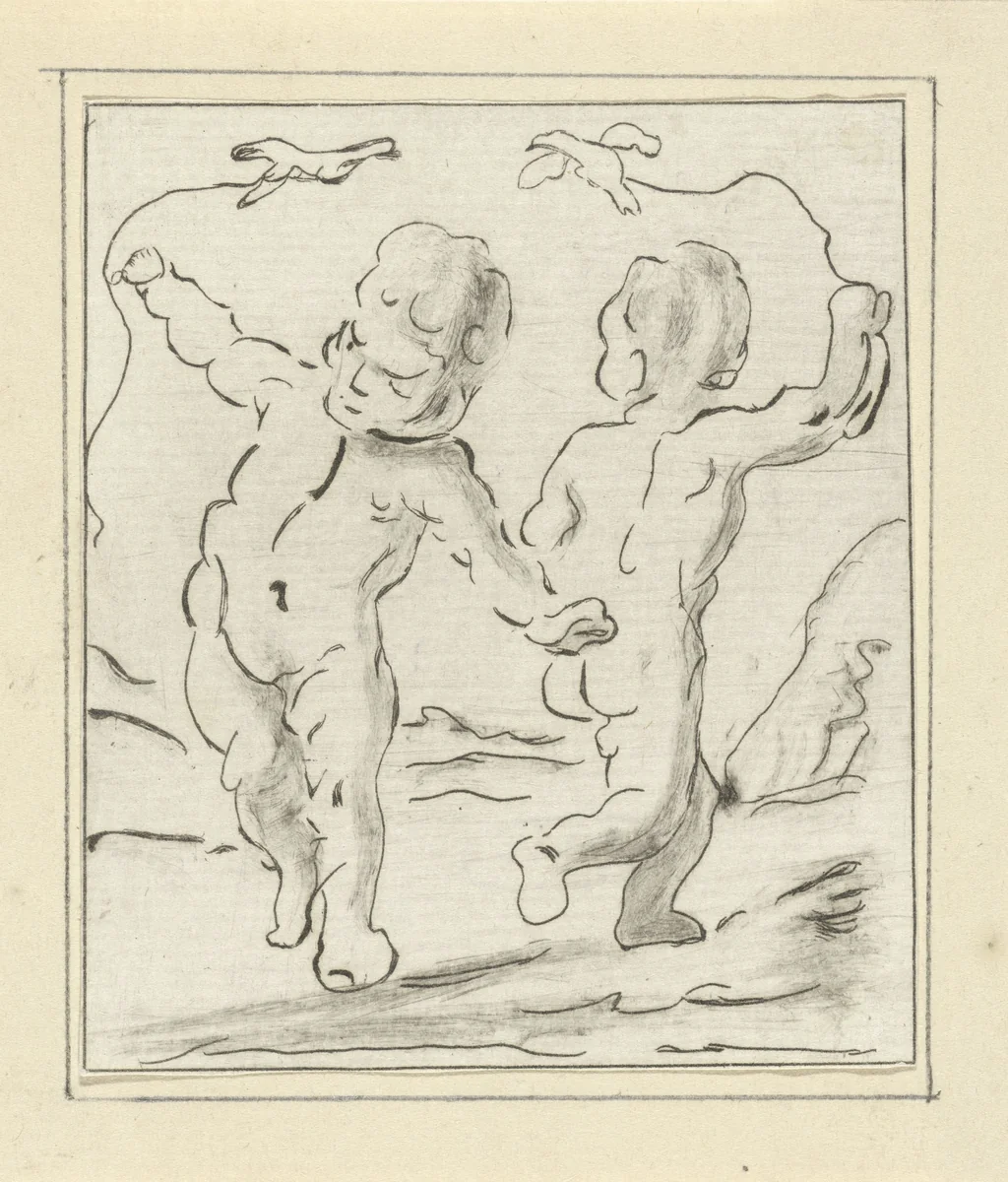 Twee kinderen met vogels by Jacob Hoolaart, print, 1728-1789