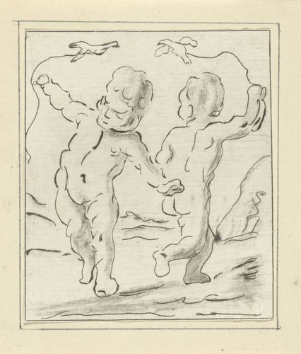 Twee kinderen met vogels by Jacob Hoolaart, print, 1728-1789