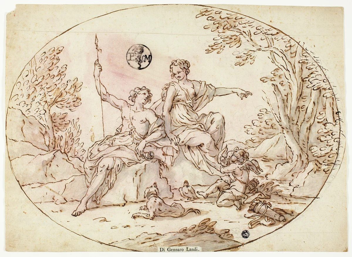Venus and Adonis by Gennaro Landi, drawing, 1600-1699