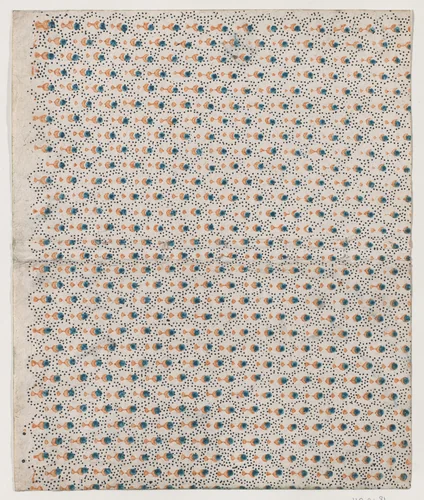 Book cover with overall pattern of orange and blue dots by anonymous, print, 1800-1900
