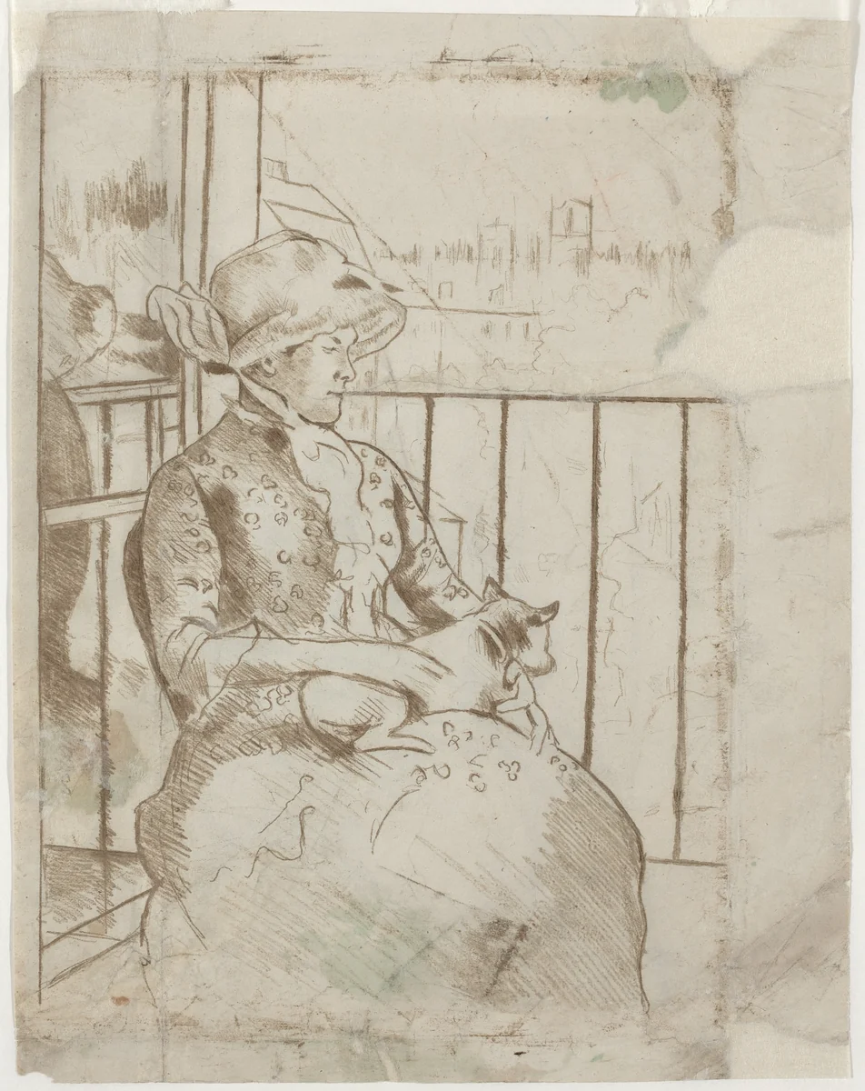 Susan on a Balcony Holding a Dog [verso] by Mary Cassatt, drawing, 1883
