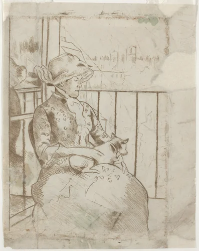 Susan on a Balcony Holding a Dog [verso] by Mary Cassatt, drawing, 1883