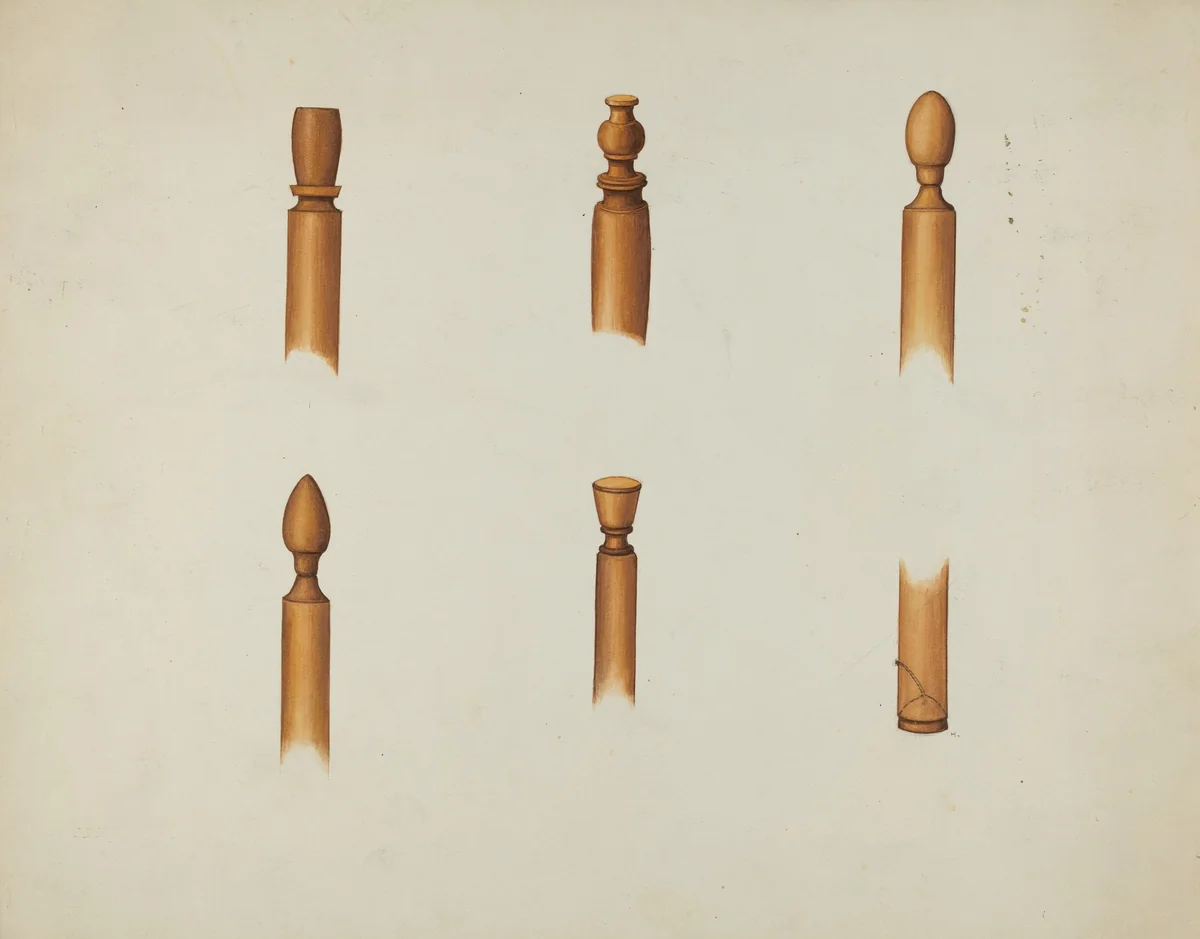 Shaker Chair Finials and Ball & Socket Foot by Ray Holden, index of american design, 1936