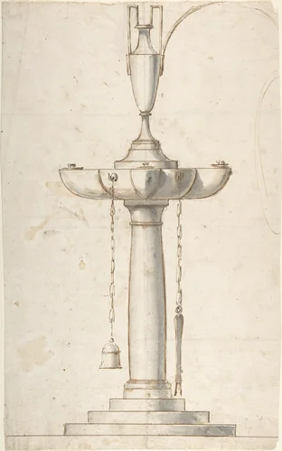Lamp with Four Wicks by anonymous, drawing, 1800-1900