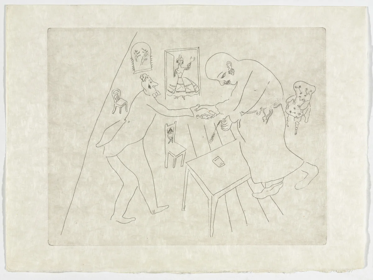 Tchitchikov's Farewell to Manilov (Les Adieux de Tchitchikov à Manilov), plate XII (supplementary suite) from Les Âmes mortes by Marc Chagall, illustrated book, 1923