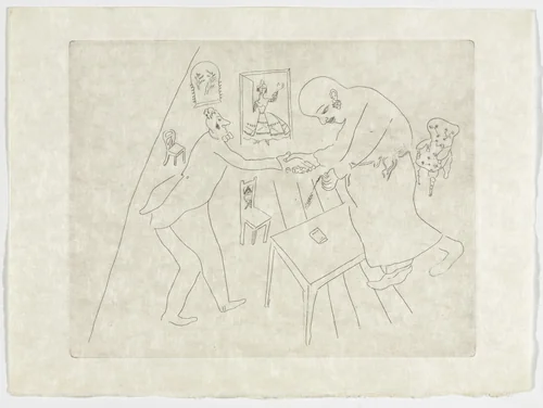 Tchitchikov's Farewell to Manilov (Les Adieux de Tchitchikov à Manilov), plate XII (supplementary suite) from Les Âmes mortes by Marc Chagall, illustrated book, 1923