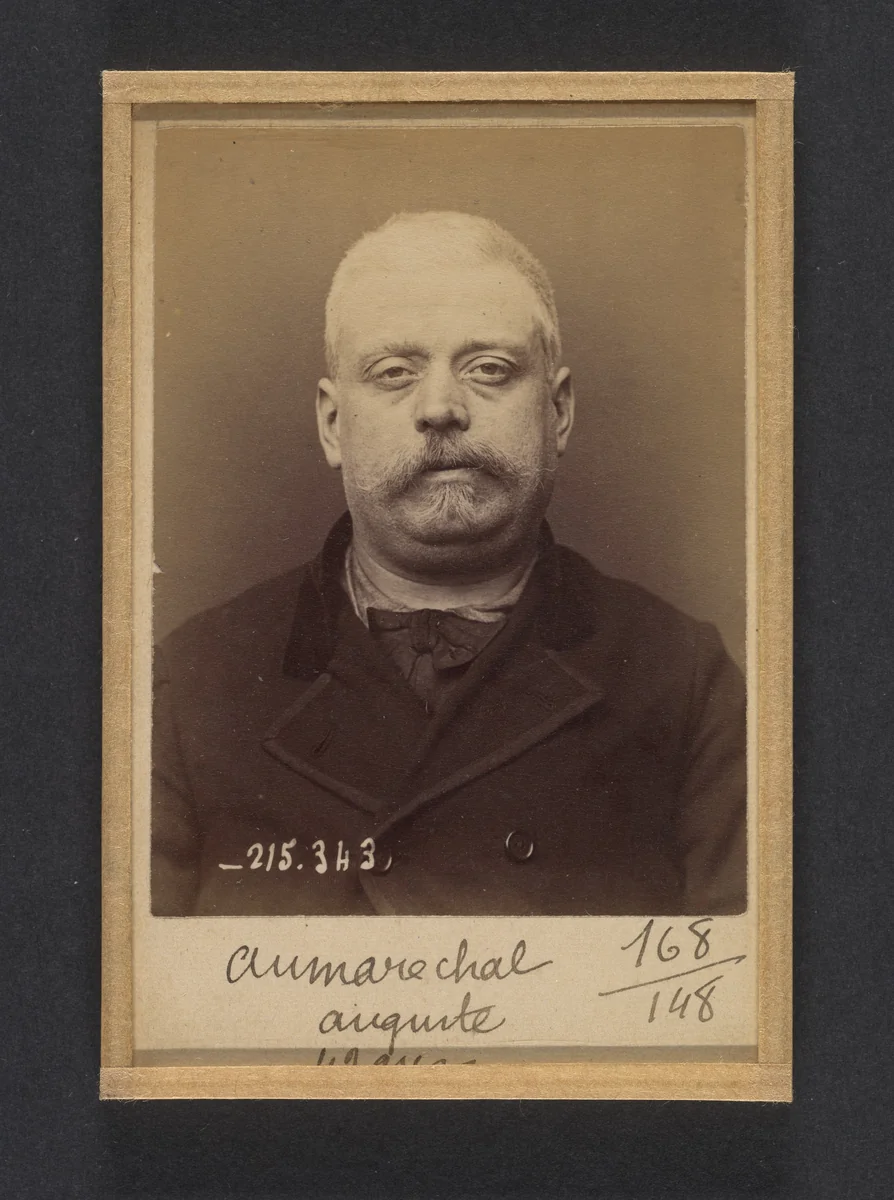 Aumaréchal. Auguste. 44 ans, né à Chateaumeillant (Cher). Ébéniste. Association de malfaiteurs. 8/3/94. by Alphonse Bertillon, photograph, 1894
