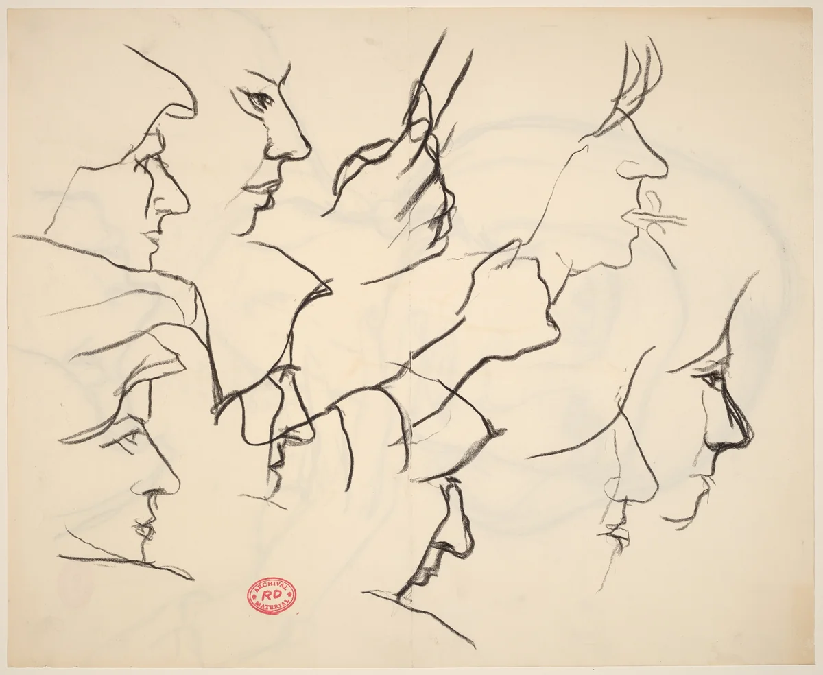 Untitled [studies of woman's face and hands] [verso] by Richard Diebenkorn, drawing, 1955-1967